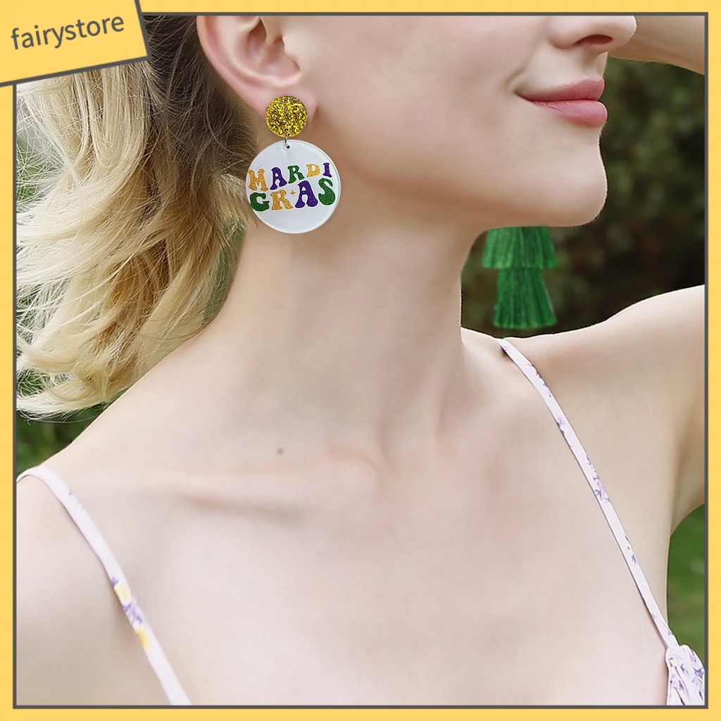 [FRO] 1 Đôi Bông Tai Móc Hình Giọt Nước Rỗng Lấp Lánh Đầy Màu Sắc Trang Trí Lễ Hội