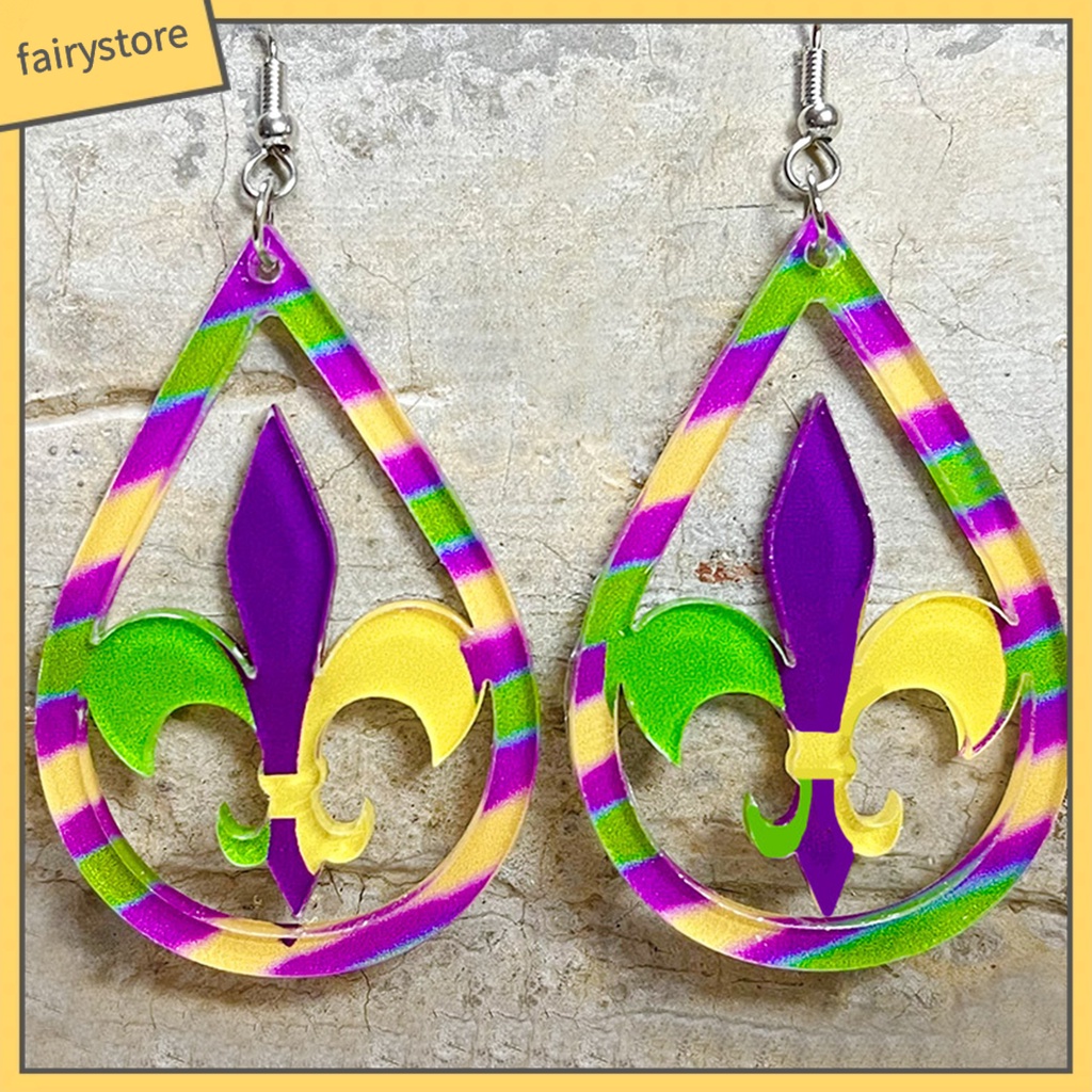 [FRO] 1 Đôi Bông Tai Móc Hình Giọt Nước Rỗng Lấp Lánh Đầy Màu Sắc Trang Trí Lễ Hội