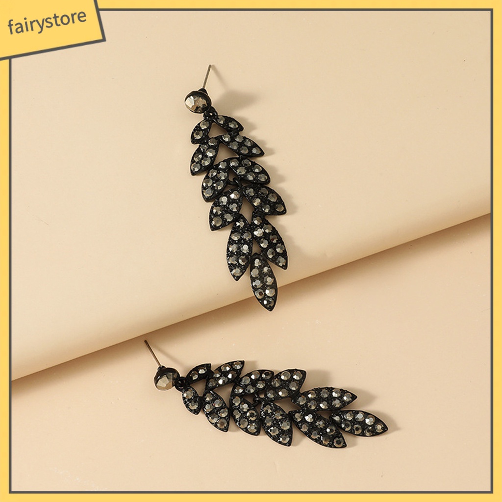1 Đôi Bông Tai Hình Chiếc Lá Đính Đá Phong Cách Vintage Dành Cho Nữ