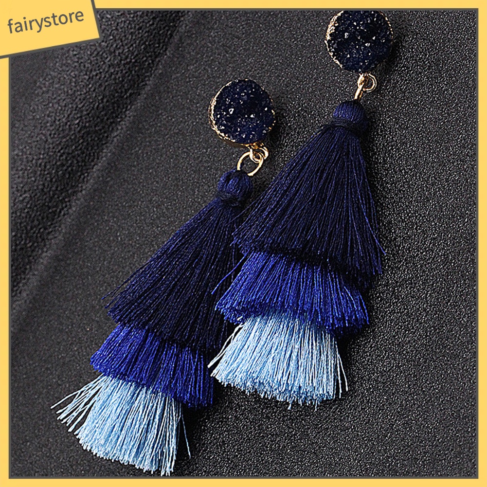 Bông Tai Chuỗi Dài Tua Rua Nhiều Lớp Phong Cách Bohemian Cho Nữ