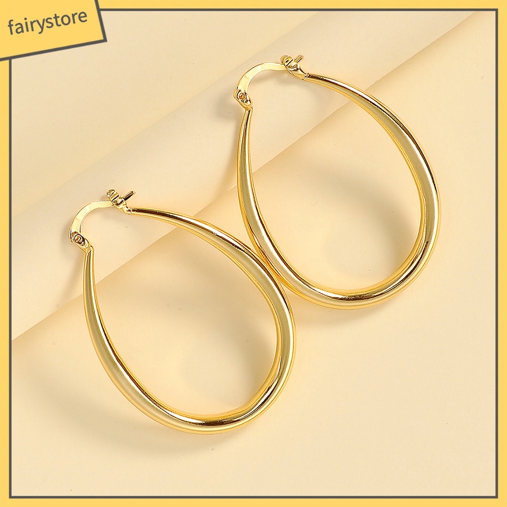 1 Đôi Bông Tai Hợp Kim Hình Oval Đơn Giản Dành Cho Nữ