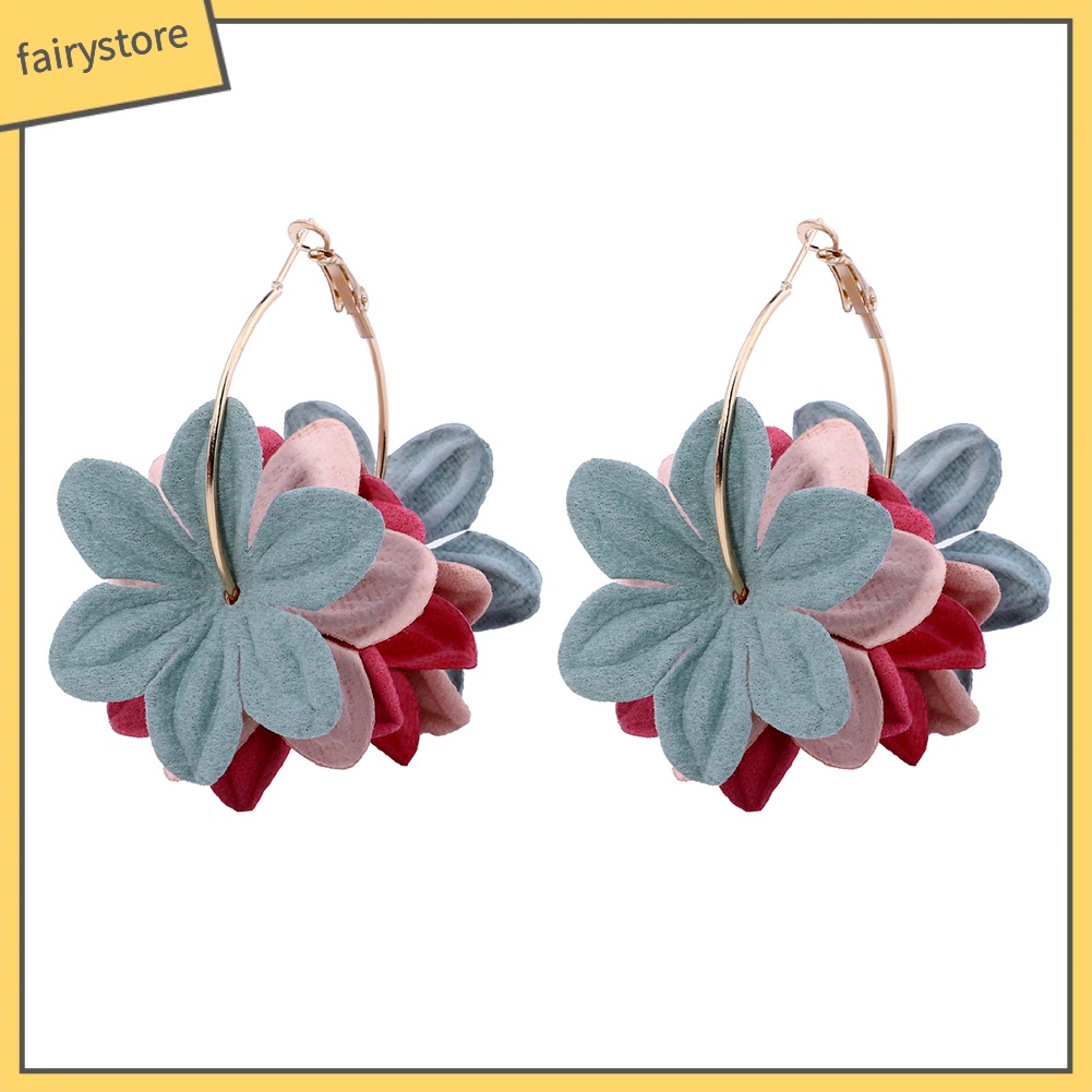 Bông Tai Hình Tròn Lớn Phối Mặt Hoa Thời Trang Cho Nữ