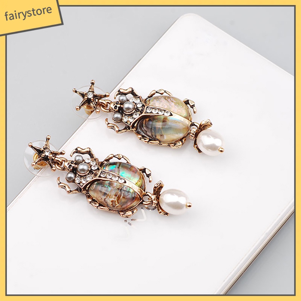 Khuyên Tai Đính Đá Ngọc Trai Nhân Tạo Hình Bọ Rùa Thời Trang Cho Nữ