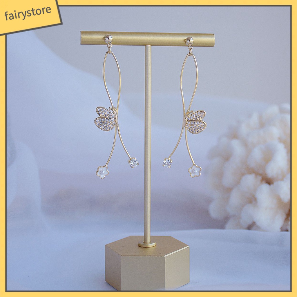 1 Đôi Bông Tai Nữ Đính Đá Ngọc Trai Nhân Tạo Hình Bướm / Chữ Thập Thời Trang