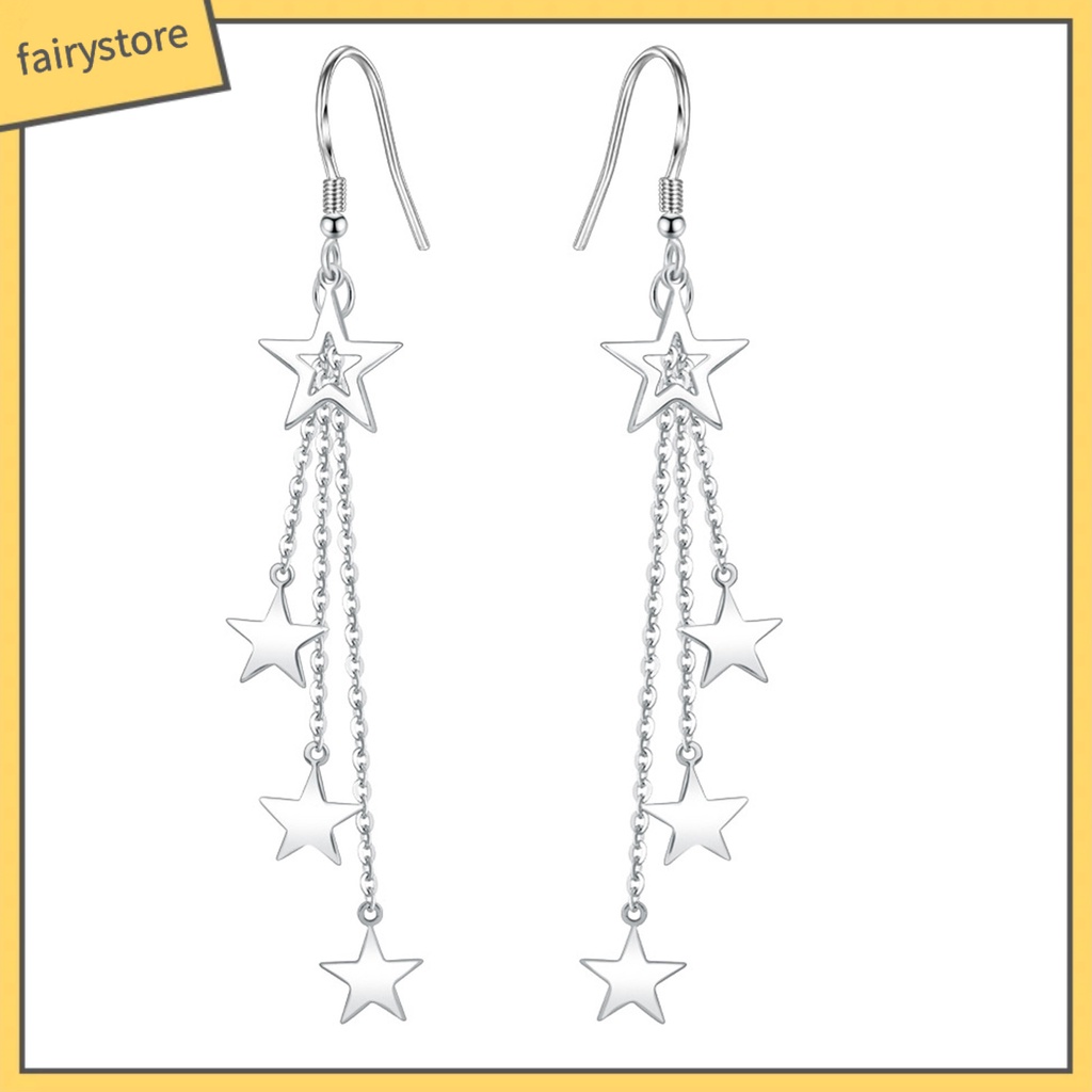 Bông Tai Dạng Móc Tua Rua Hình Ngôi Sao Lấp Lánh Thời Trang Cho Nữ