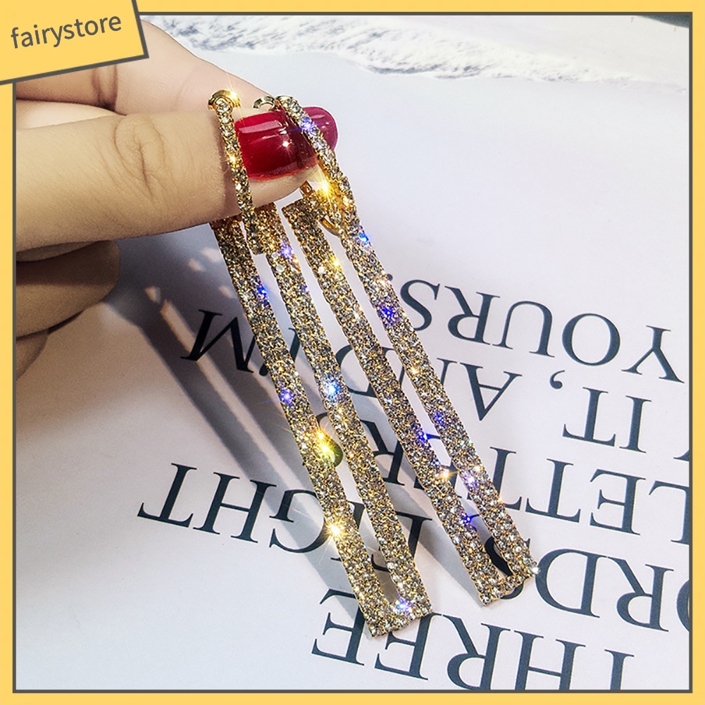 Bông Tai Hình Chữ Nhật Đính Đá Thời Trang Dành Cho Nữ