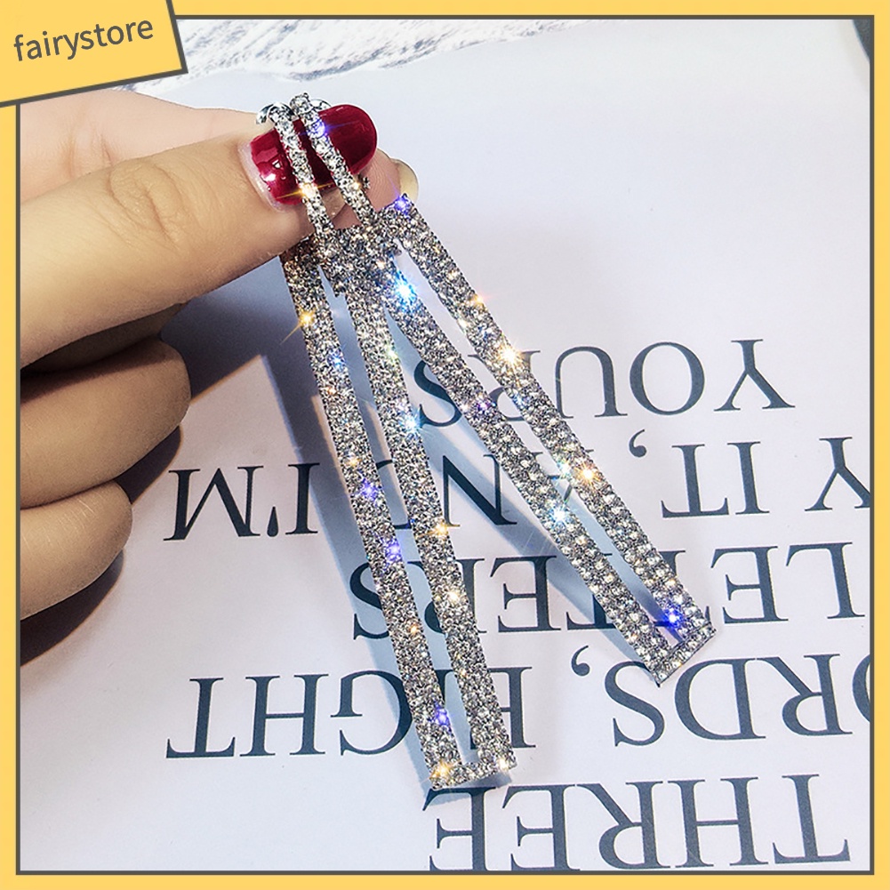 Bông Tai Hình Chữ Nhật Đính Đá Thời Trang Dành Cho Nữ