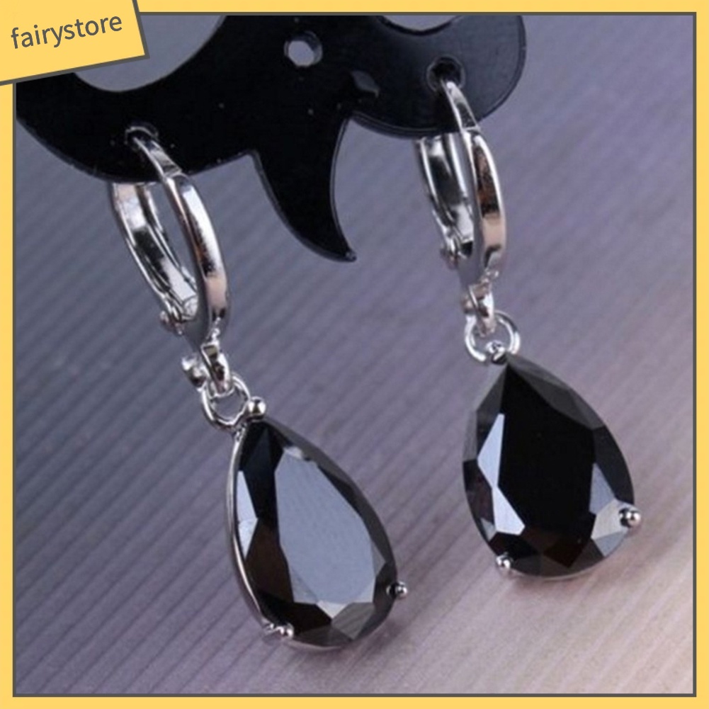 Bông Tai Dáng Dài Hình Giọt Nước Đính Đá Zircon Thời Trang Cho Nữ