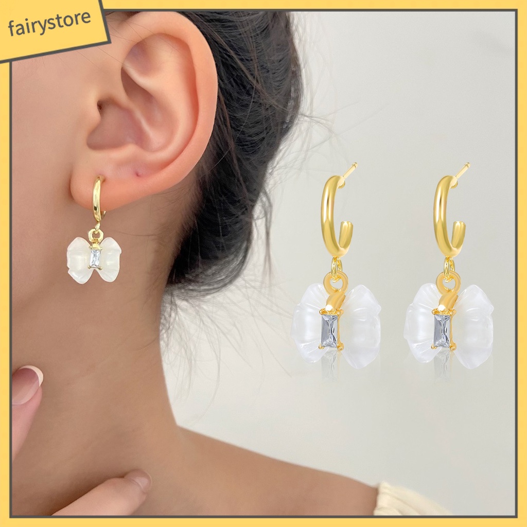 1 Đôi Bông Tai Hình Nơ Đính Đá Trong Suốt Dành Cho Cô Dâu