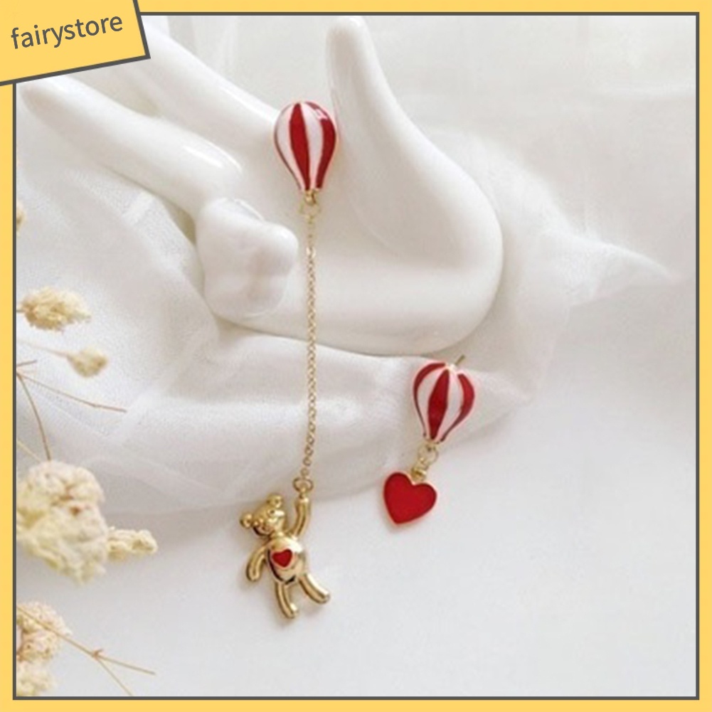 [FRO] Khuyên Tai Bất Đối Xứng Hình Khinh Khí Cầu Trái Tim Gấu Ngọt Ngào Cho Nữ