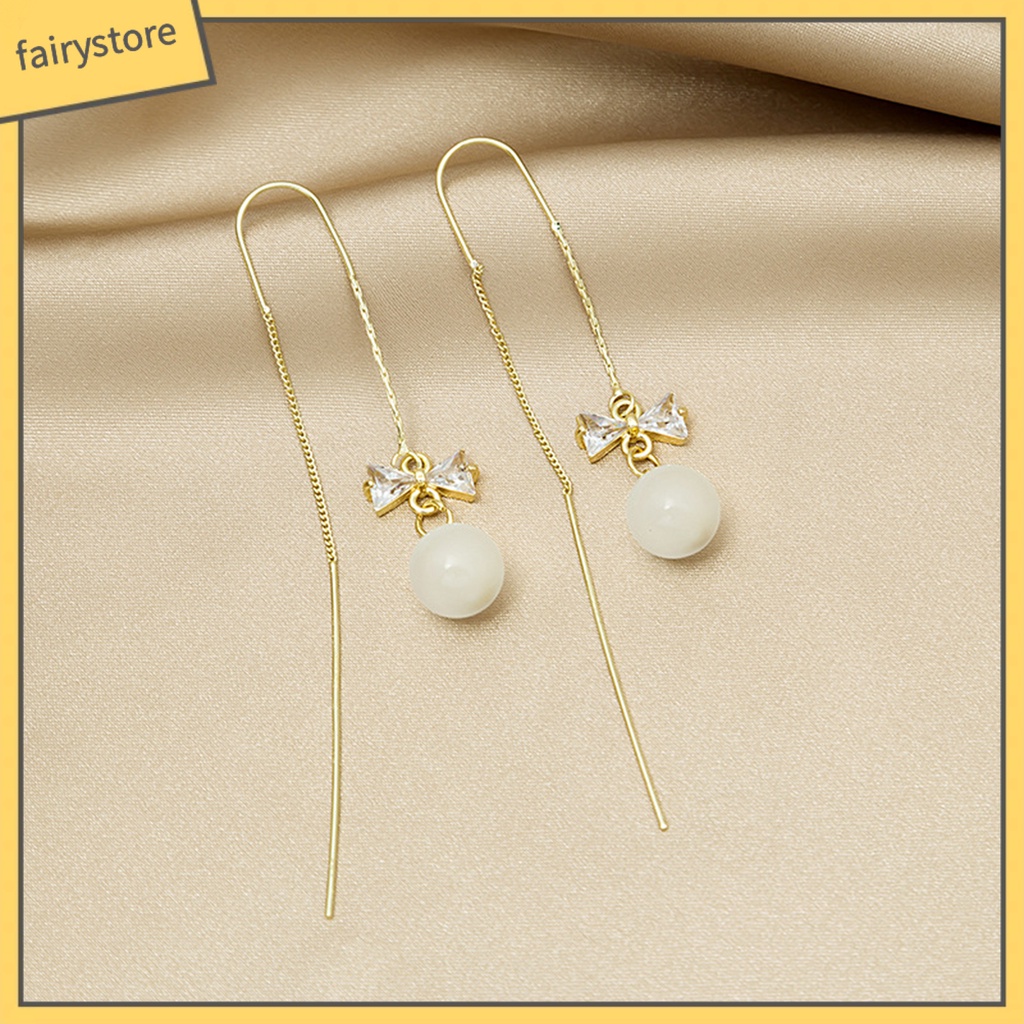 1 Đôi Bông Tai Hình Nơ Đính Đá Zircon Phong Cách Hàn Quốc Dành Cho Cô Dâu