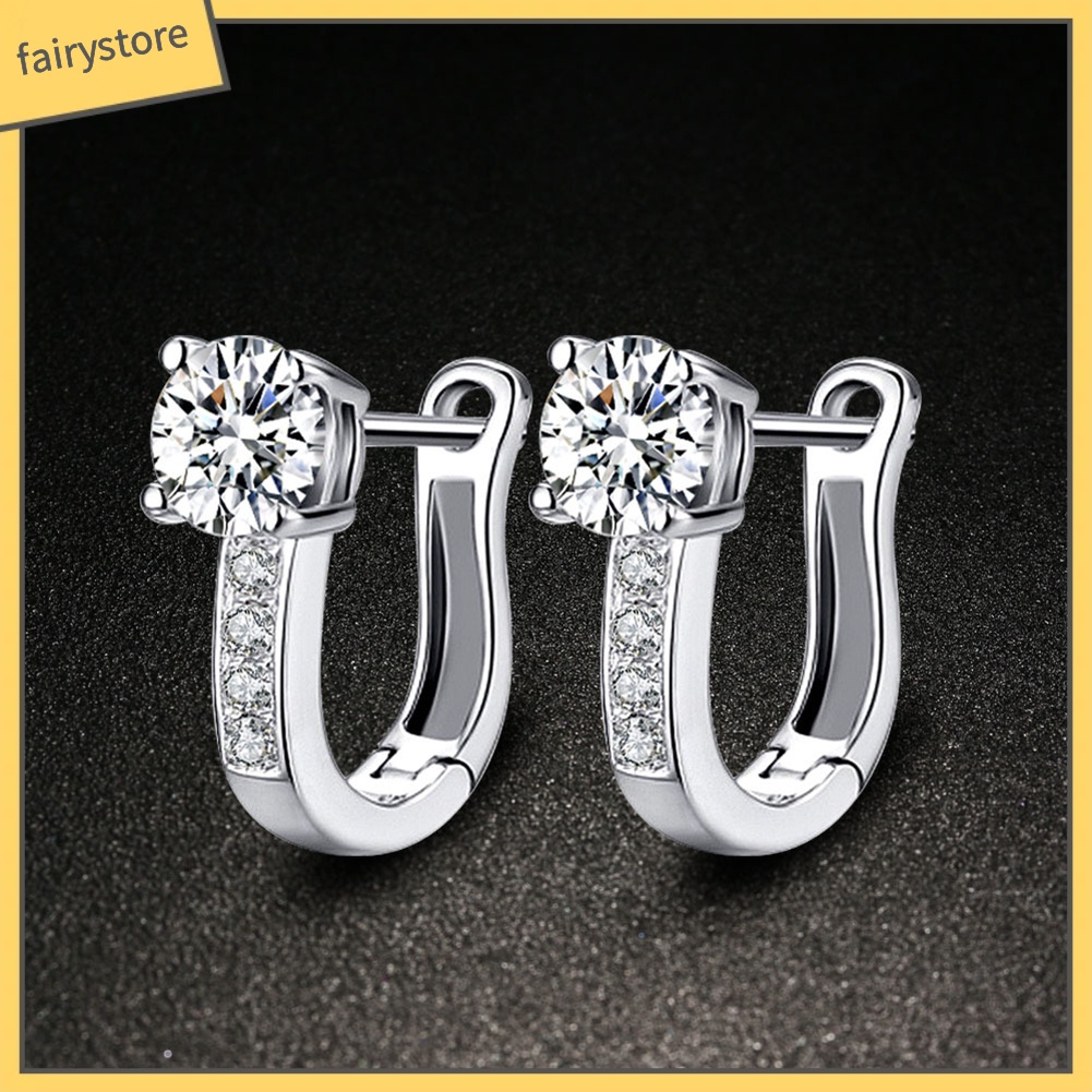 Bông Tai Mạ Bạc Hình Chữ U Đính Đá Thời Trang Dành Cho Nữ