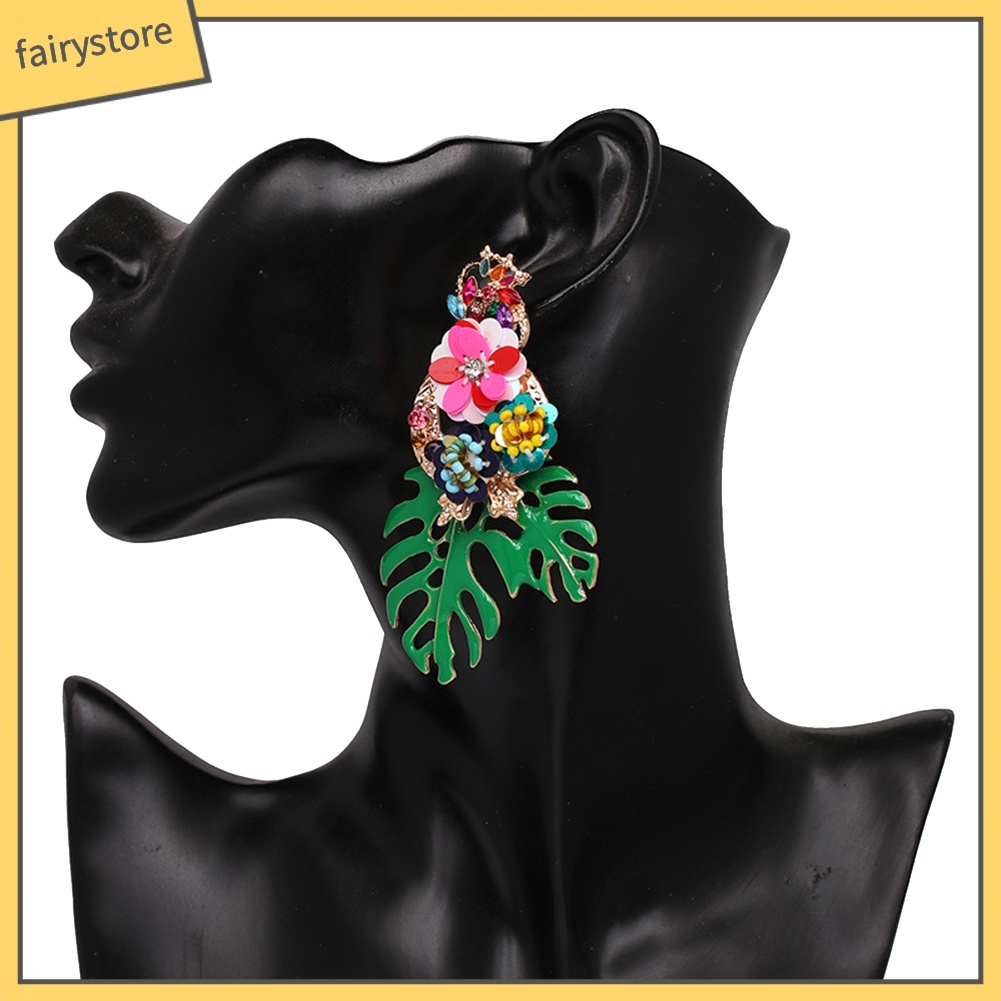 Bông Tai Hình Hoa Lá Đính Hạt Lấp Lánh Phong Cách Vintage Dành Cho Nữ