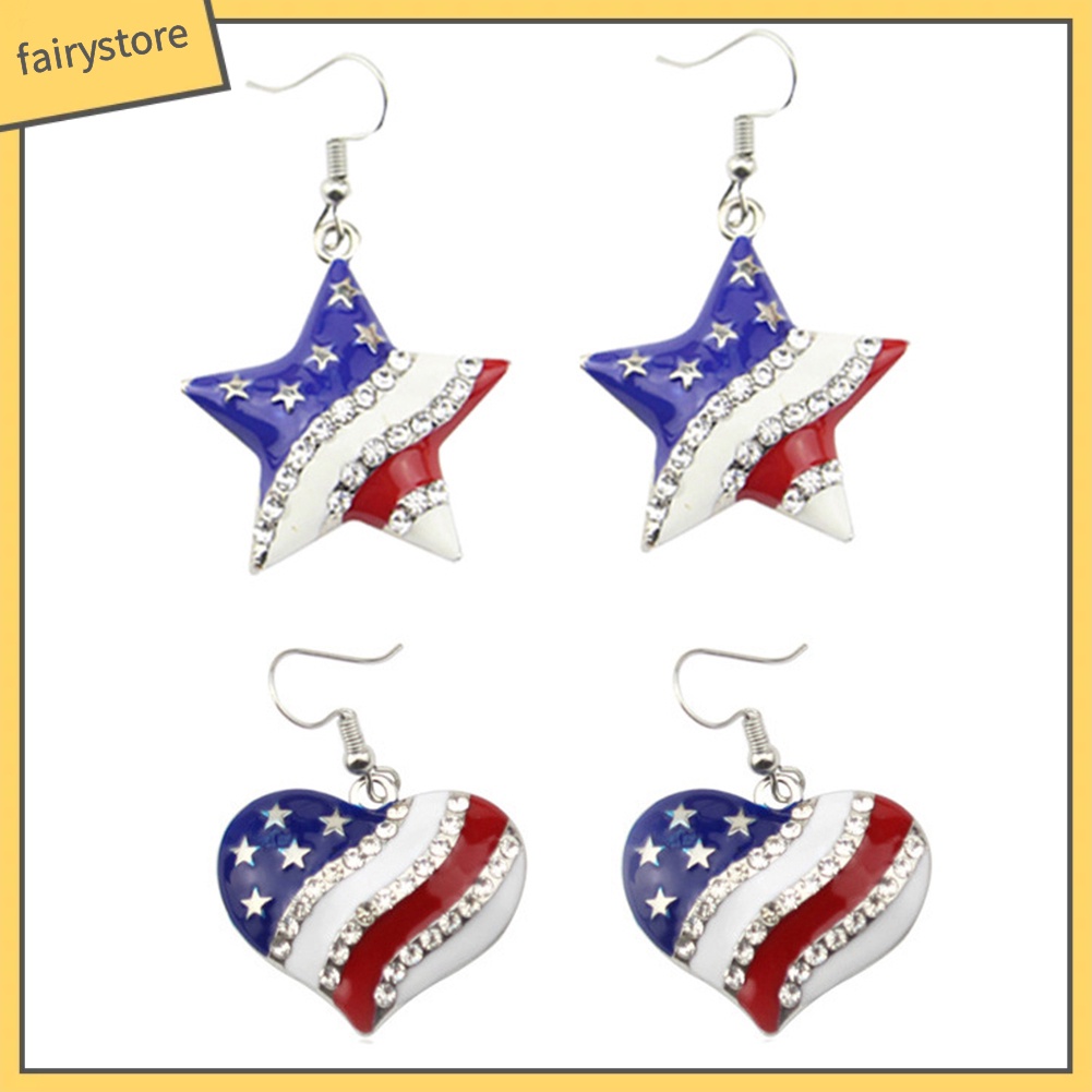Bông Tai Hình Ngôi Sao / Trái Tim / Lá Cờ Mỹ Đính Đá Thời Trang Dành Cho Nữ