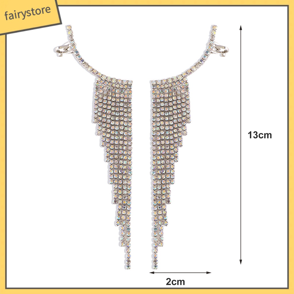 1 Đôi Bông Tai Dáng Dài Tua Rua Đính Đá Thời Trang