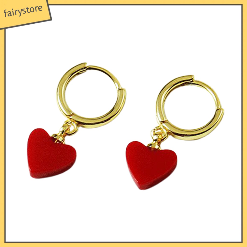 1 Đôi Bông Tai Hình Trái Tim Đỏ Viền Mịn Phong Cách Hàn Quốc Dành Cho Nữ