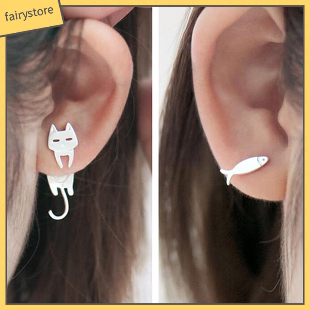 [FRO] 1 Đôi Bông Tai Đinh Tán Hình Cá Dễ Thương Trọng Lượng Nhẹ Phù Hợp Với Mọi Phong Cách