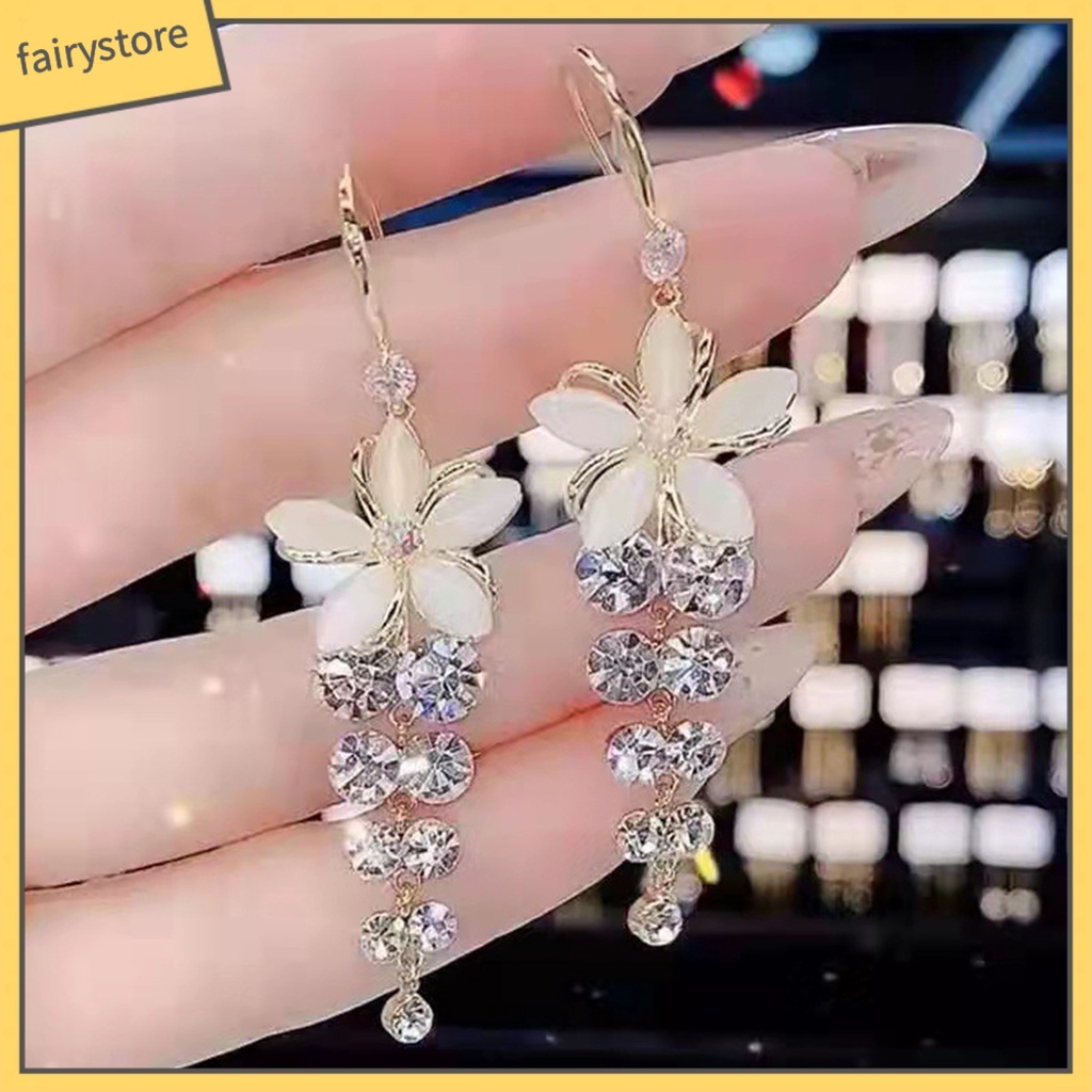 1 Đôi Bông Tai Hình Hoa Đính Đá Opal Nhân Tạo Lấp Lánh