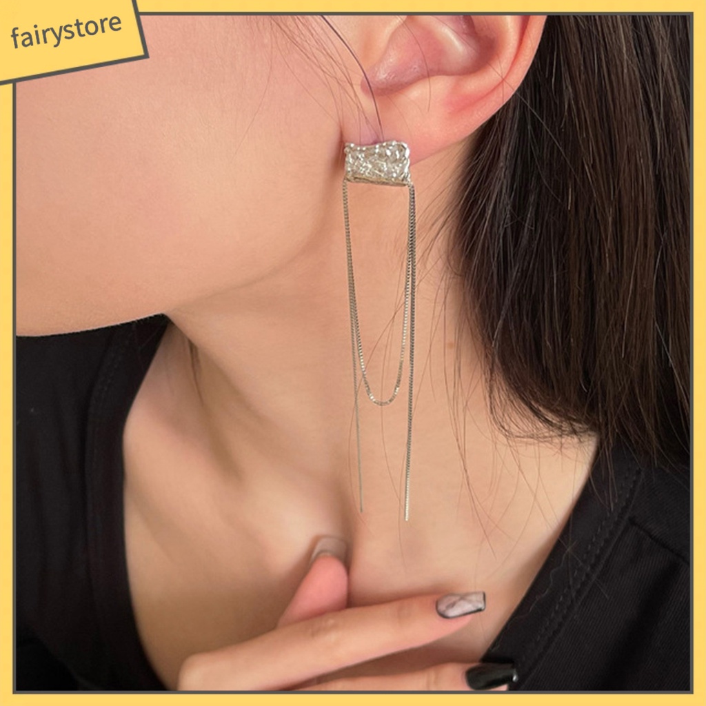 1 Đôi Bông Tai Hình Vuông Tua Rua Phong Cách Hàn Quốc Dành Cho Nữ