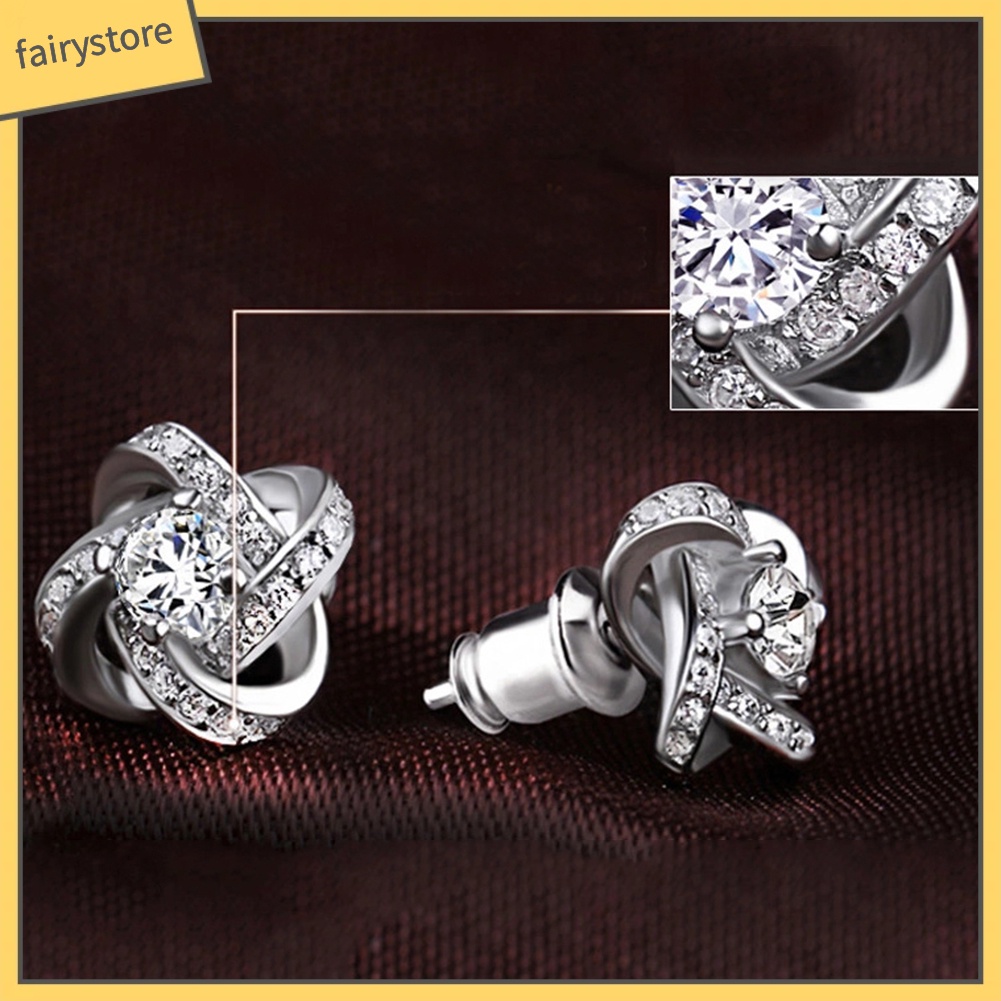 Bông Tai Mạ Bạc Đính Đá Zircon Thời Trang Cho Nữ