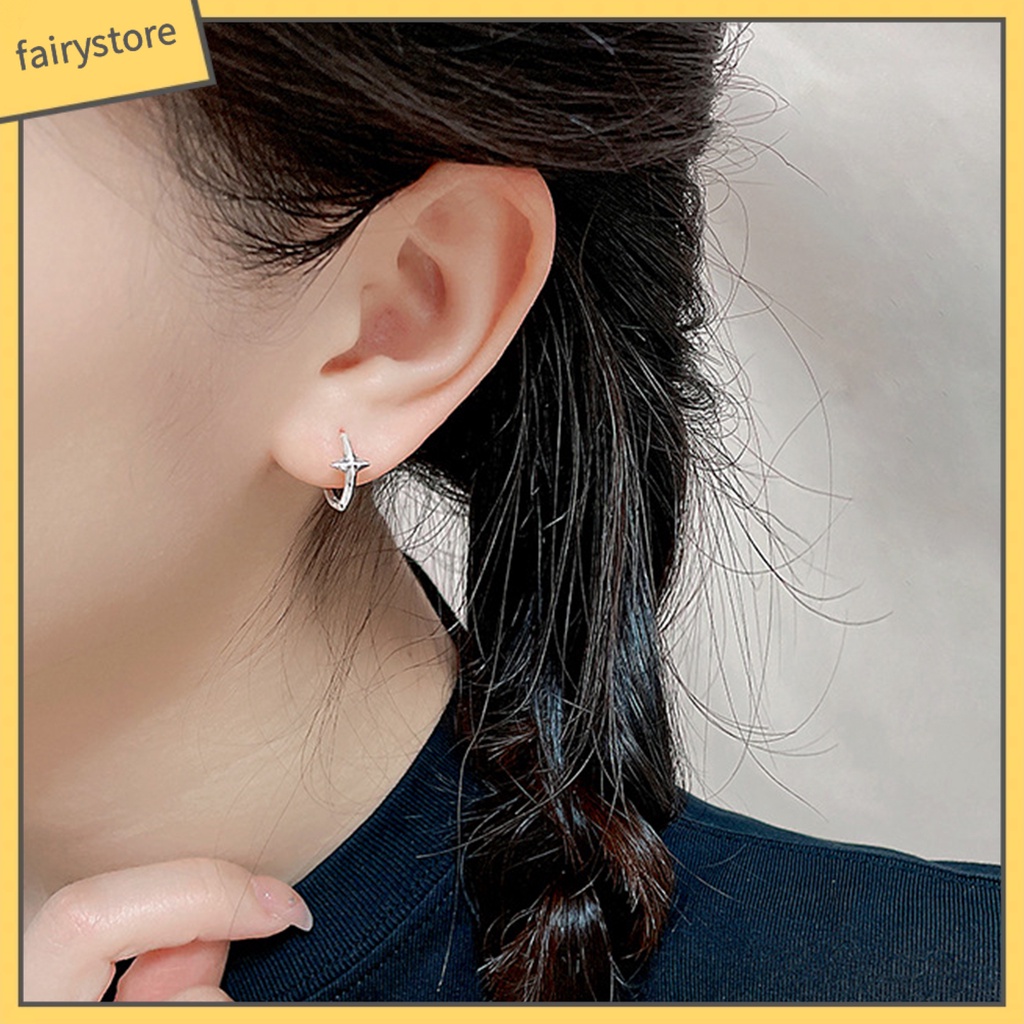 [FRO] 1 Bông Tai Hình Học Chữ Thập Lấp Lánh Phong Cách Vintage Bắt Mắt Hàng Ngày Cho Nữ