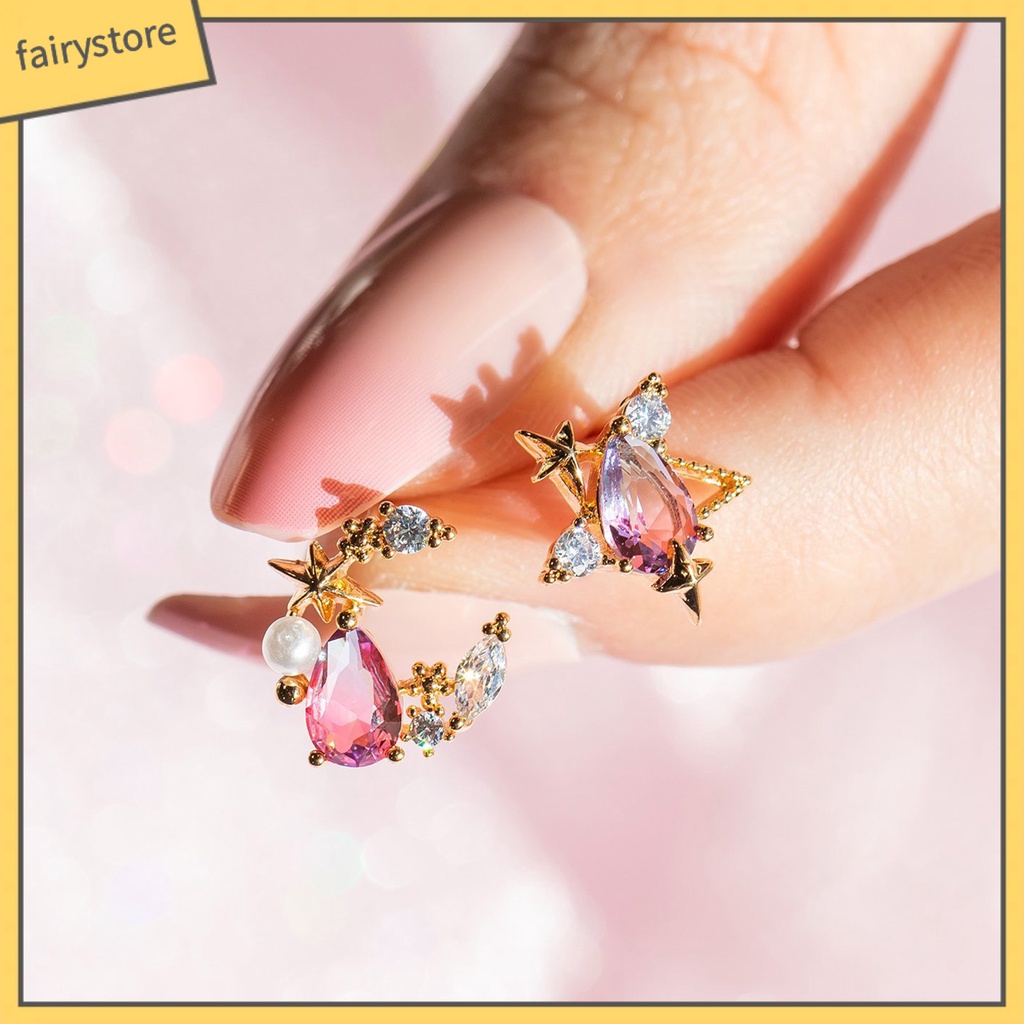 1 Đôi Khuyên Tai Hợp Kim Hình Trăng Sao Đính Đá Thời Trang