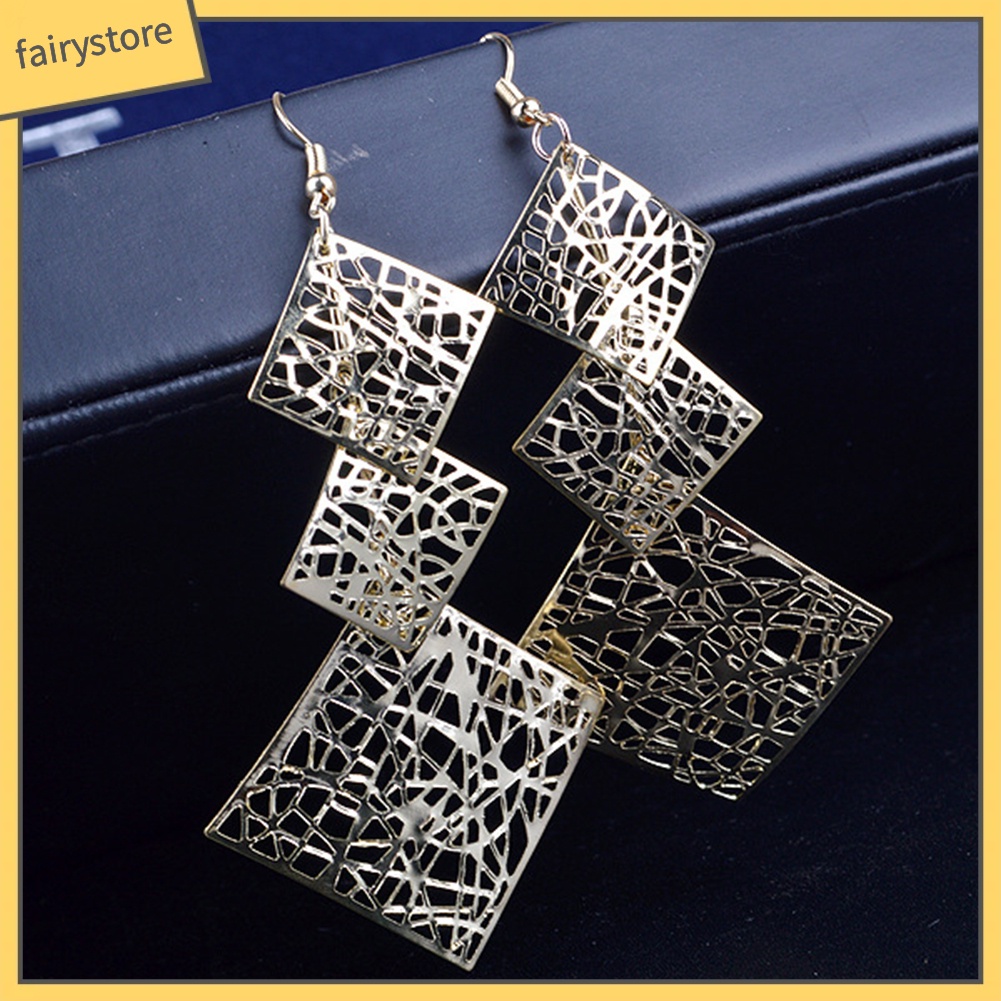 Bông Tai Dài Hình Vuông Thiết Kế Đục Lỗ Thời Trang Dự Tiệc Cho Nữ