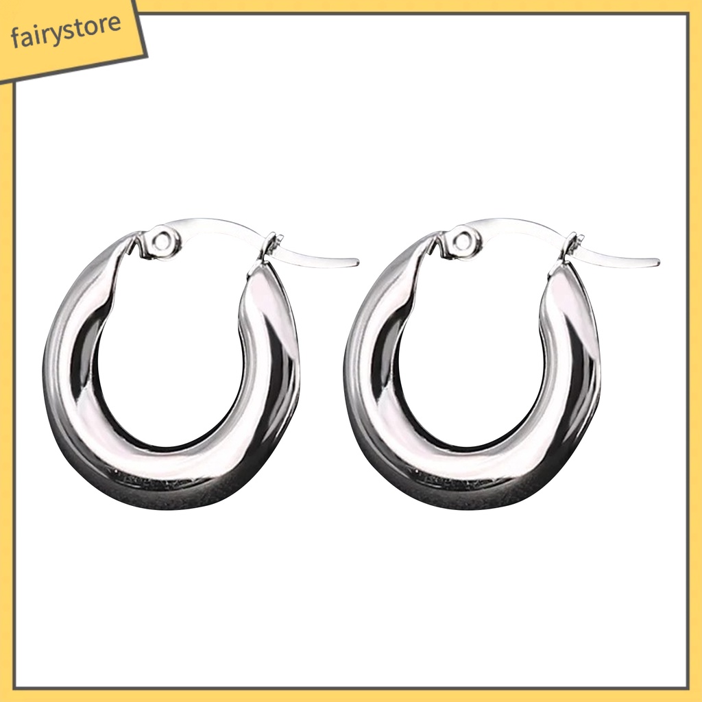 1 Đôi Bông Tai Hình Tròn Dày Dặn Màu Trơn Phong Cách Punk Dành Cho Nữ