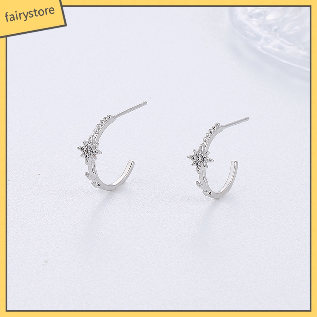 1 Khuyên Tai Hình Trăng Sao Đính Đá Thời Trang