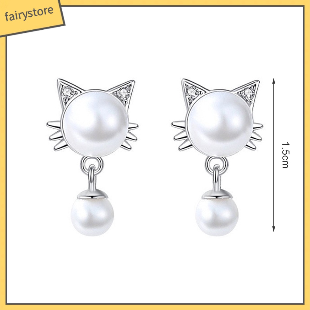 [FRO] 1 Đôi Bông Tai Dạng Treo Hình Mèo Trắng Bắt Mắt Chống Mài Mòn Trang Trí Hạt Charms