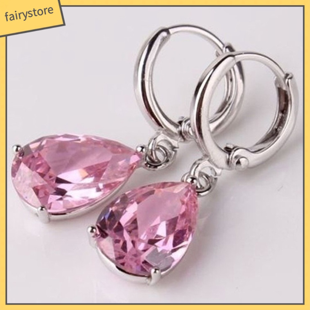 1 Đôi Bông Tai Hợp Kim Hình Giọt Nước Đính Pha Lê Sang Trọng