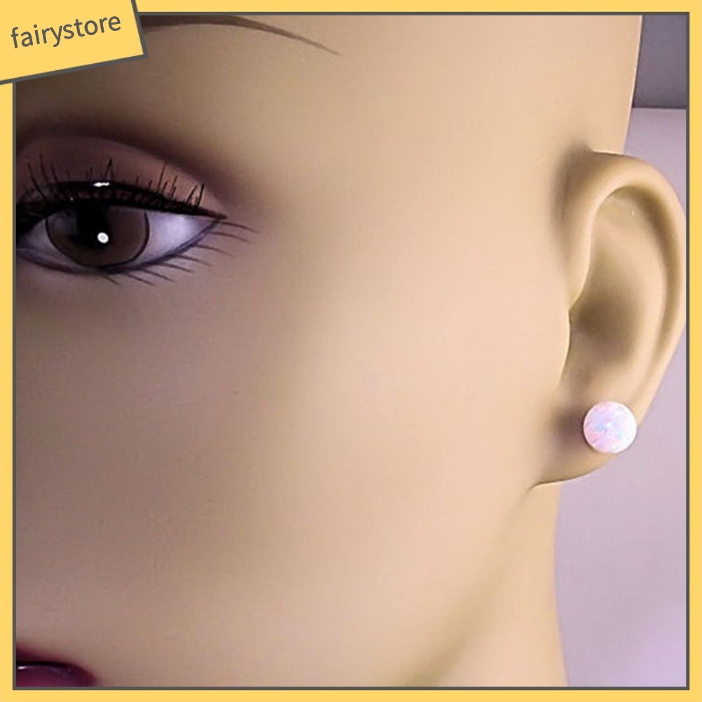 Khuyên Tai Đính Đá Opal Nhân Tạo Hình Tròn Thời Trang