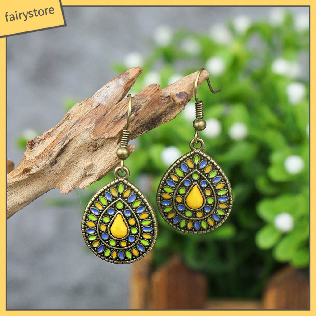 1 Đôi Bông Tai Hình Giọt Nước Đính Kim Tuyến Phong Cách Bohemia Dành Cho Nữ