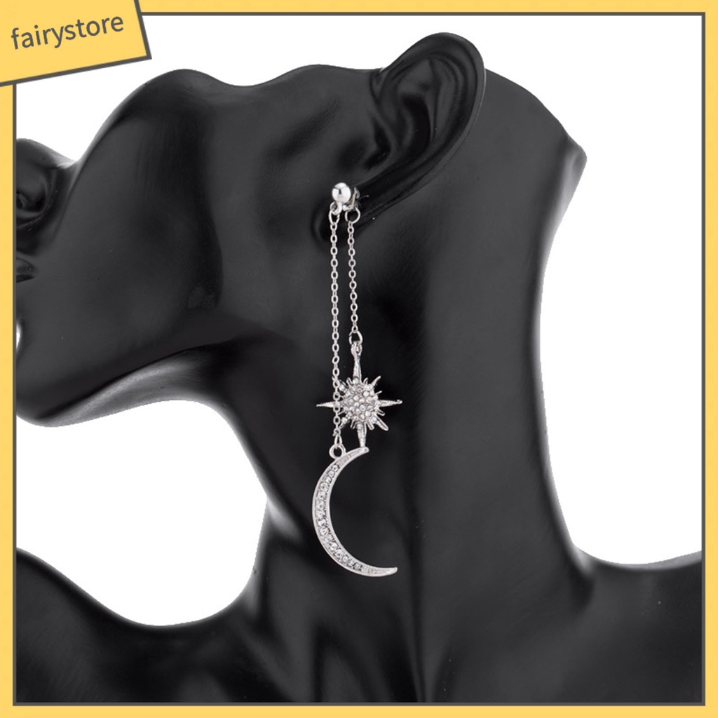 1 Đôi Bông Tai Hình Mặt Trăng Ngôi Sao Đính Đá Lấp Lánh Thời Trang