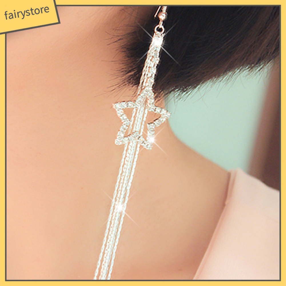 Bông Tai Dáng Dài Hình Ngôi Sao Đính Đá Thời Trang Cho Nữ [FRO]