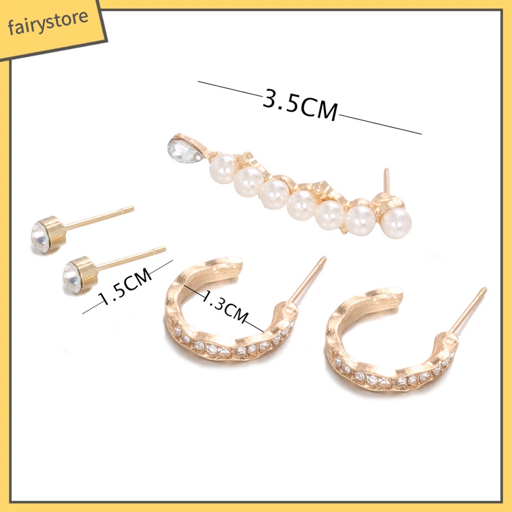 Set 5 Khuyên Tai Đính Đá Ngọc Trai Nhân Tạo Thời Trang