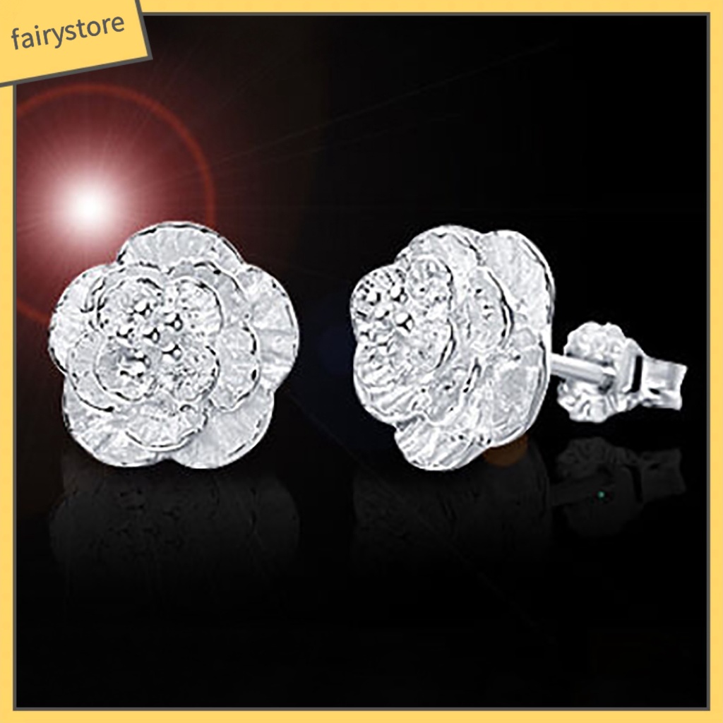 1 Đôi Bông Tai Mạ Bạc Hình Hoa Lãng Mạn Thời Trang Dành Cho Nữ