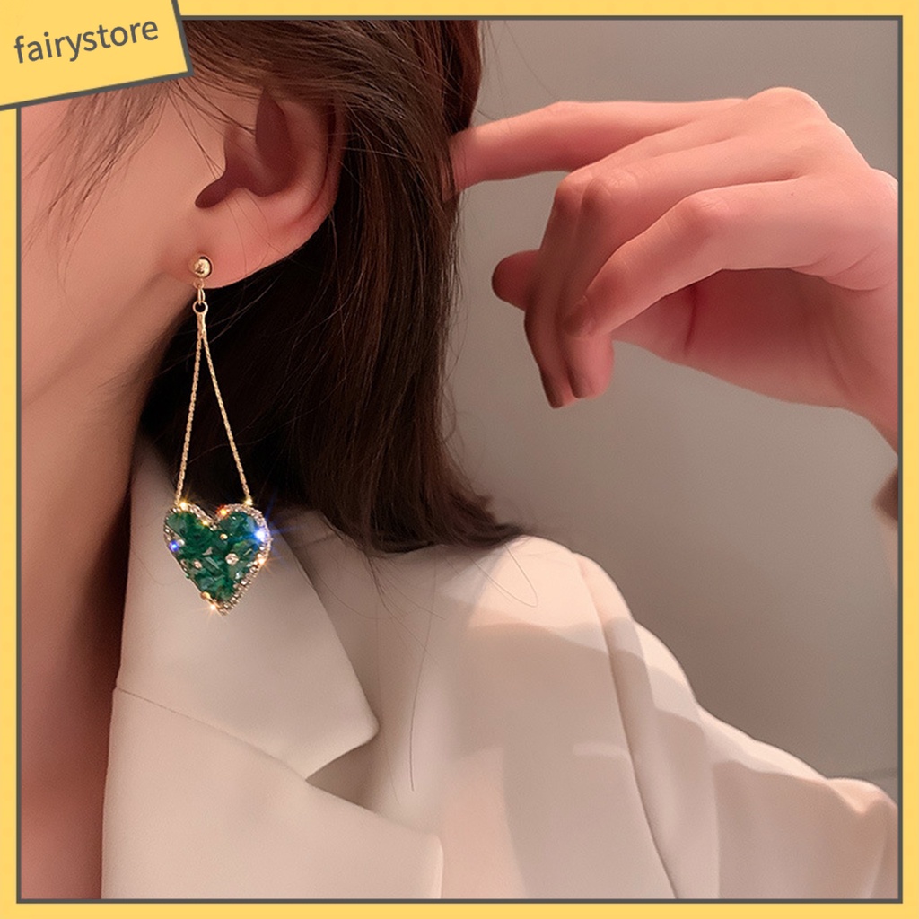 1 Đôi Bông Tai Hình Trái Tim Đính Pha Lê Lấp Lánh