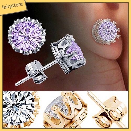 Bông Tai Mạ BạC HìNh Vương MiệN ĐíNh Đá ThờI Trang