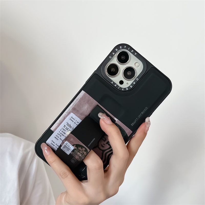 Ốp Điện Thoại Da Gập Nam Châm Phối Giá Đỡ Họa Tiết Starbucks Dành Cho 11 12 13 14 Pro Max 14plus