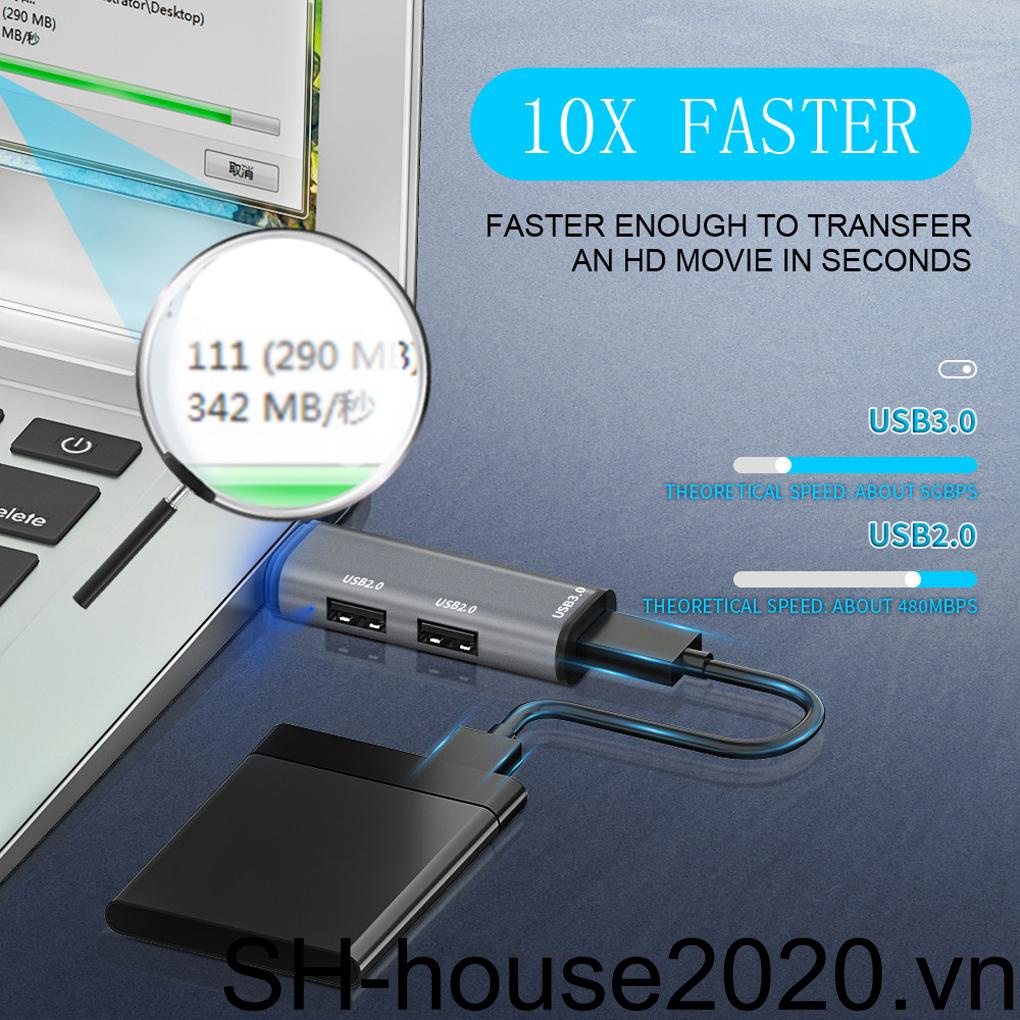 Bộ Chia Cổng USB Tốc Độ Cao 3 Trong 1 Bằng Hợp Kim Nhôm Màu Xám Cho Thiết Bị Laptop