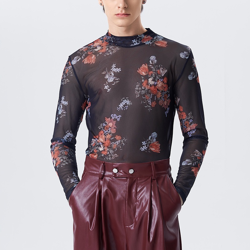 XMAN Vintage thời trang vòng cổ dài tay áo in áo thun