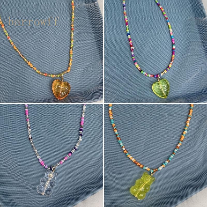 Brroa Vòng cổ Chuỗi Hạt Nhiều Màu Sắc Mặt Gấu Nhỏ Trái Tim Dễ Thương Cá Tính