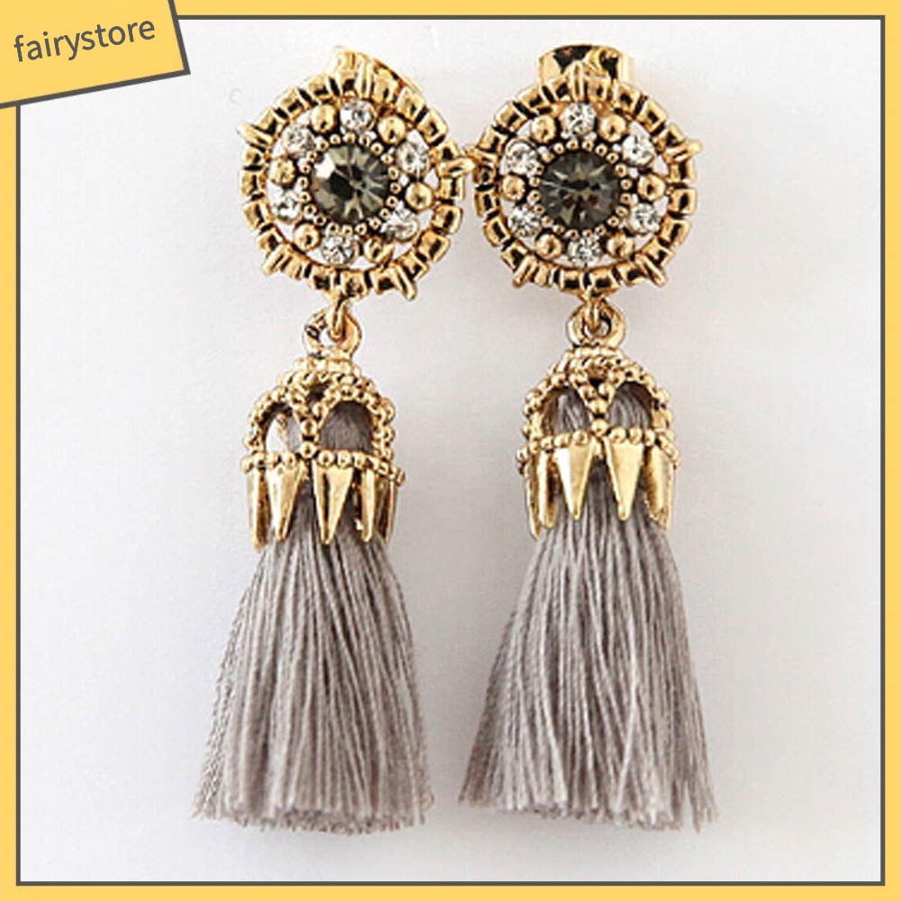 Bông Tai Dài Đính Đá Thời Trang Vintage Cho Nữ