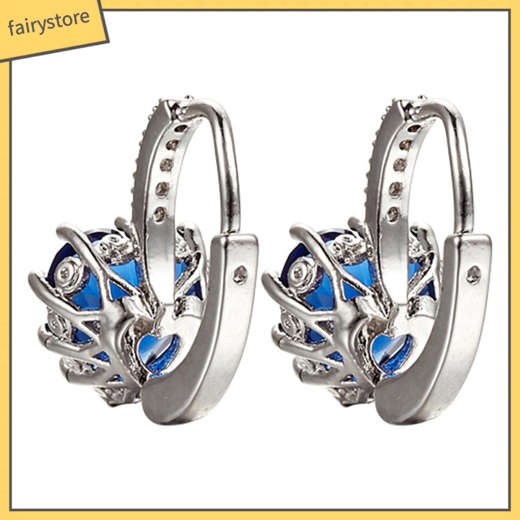 Bông Tai Mạ VàNg TrắNg 18K ĐíNh Đá Sapphire HìNh Tim
