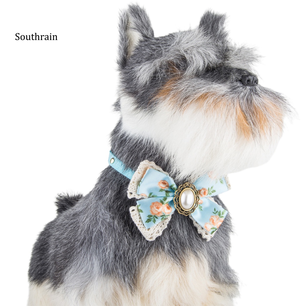 Vòng Cổ Bằng Da Lộn Họa Tiết Hoa Thắt Nơ Đáng Yêu Dành Cho Thú Cưng