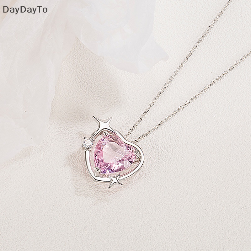 Vòng cổ Bạc Mặt Trái Tim Đính Đá Pha Lê Hồng Phong Cách Hàn Quốc Thời Trang Cho Nữ