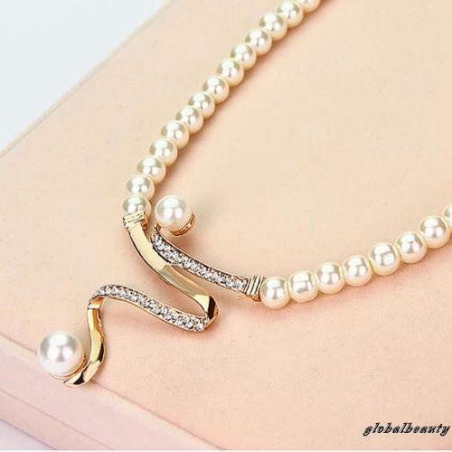 Bộ Vòng cổ + Bông Tai Đính Ngọc Trai Nhân Tạo Kiểu Hở Đính Đá Sang Trọng Cho Nữ