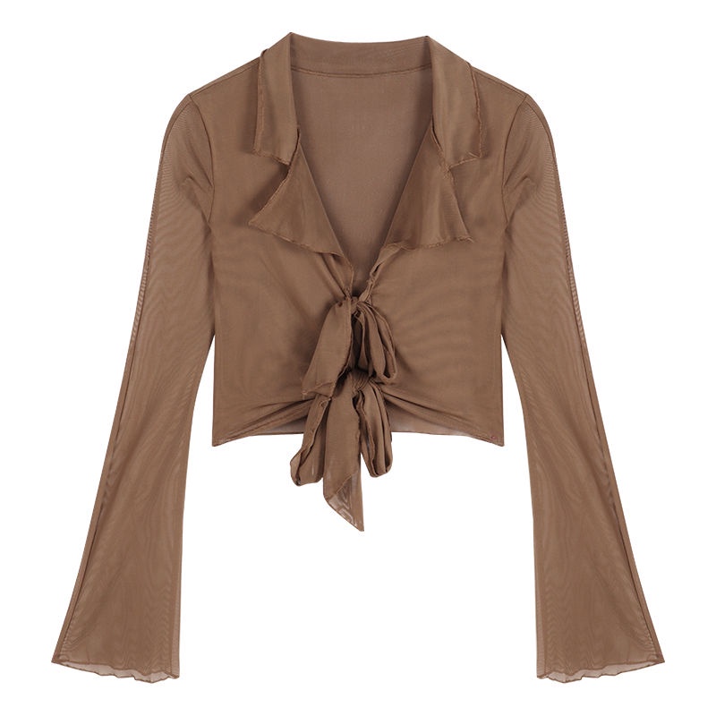 Áo Kiểu Tay Dài Cột Dây Dáng Ôm Phong Cách Pháp Thời Trang Quyến Rũ Cho Nữ