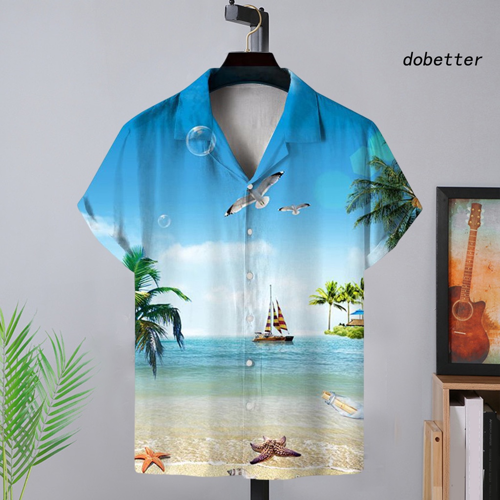 Áo Sơ Mi Tay Ngắn Cổ Bẻ Cài Nút Bằng Polyester In Họa Tiết Tinh Tế Thời Trang Mùa Hè Cho Nam